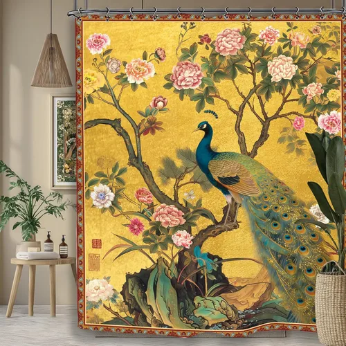 Miniatura 8 de Cortina de ducha de baño con diseño de flores de leopardo y rosas, 60 pulgadas de ancho por 71 pulgadas de alto, color marrón, marrón, marrón