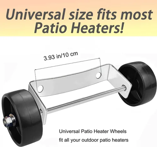 Miniatura 2 de Kit de ruedas universal para calentador de patio - Soporte de acero inoxidable plateado + ruedas negras, reemplazo de ruedas para calentador de gas