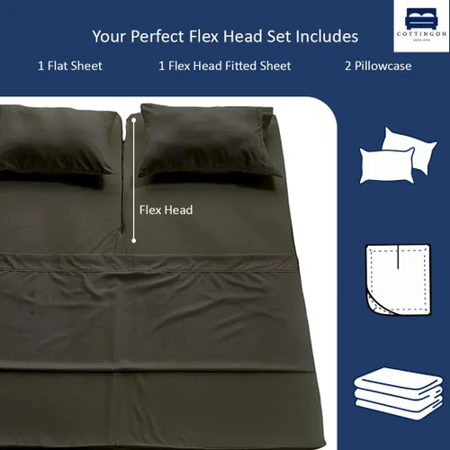 Miniatura 3 de Juego de 4 sábanas de cama King con cabeza flexible Cottingon, sábanas superiores divididas de 34 pulgadas para camas ajustables Sleep Number, 100%
