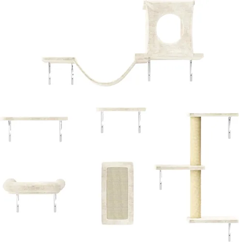 Miniatura 12 de NUNU LAB Estantes de muro para gatos, juego de 6 piezas de lujo montado en la pared, muebles para gatos interiores con 1 casa tipo condominio, 2