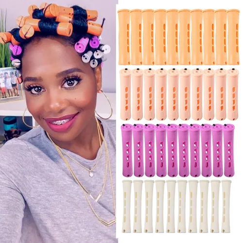 Juego de 40 varillas permanentes para cabello natural, 4 tamaños, rodillos de ondas frías para mujeres, rizadores de cabello largo, mediano y