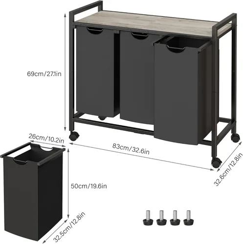 Miniatura 7 de Cesta de lavandería, cesta de ropa, clasificador de lavandería con 2 bolsas extraíbles y removibles, estante, almacenamiento para cuarto