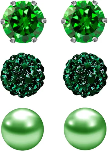 Miniatura 7 de JewelrieShop - Juego de aretes de tuerca de acero inoxidable con circonitas cúbicas y perlas de imitación, 3 pares de 0.236 in