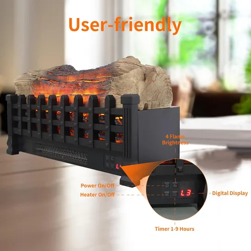 Miniatura 5 de Juego de troncos para chimenea eléctrica de 21 pulgadas, inserto de chimenea con llama realista, brillo de llama ajustable, termostato, temporizador