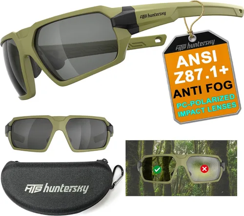 HTS HUNTERSKY Ballistic Tactical ANSI Z87.1+ Impact Protection Anti Fog Shooting Glasses Military Grade Airsoft Range Verde Gris
