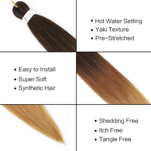 Miniatura 4 de Extensiones de pelo para trenzar, para fácil trenzado profesional, no causa comezón , fibra sintética tejida, trenzas de textura Yaki, extensiones