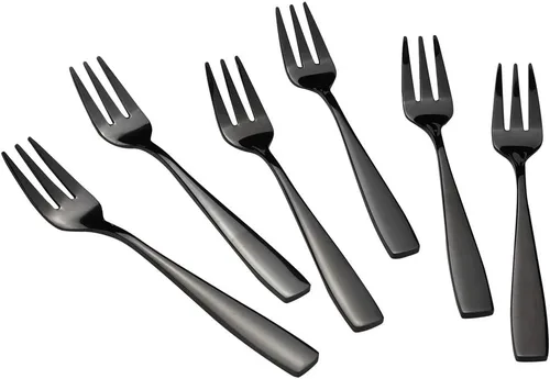 Miniatura 8 de Teyyvn Tenedor de postre de 16 piezas, tenedor de 3 dientes de acero inoxidable, tenedores para aperitivos, negro Appetizer Forks, 5.98 Inches