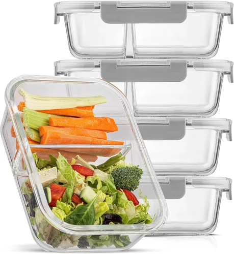 Miniatura 9 de JoyJolt Contenedores divididos para almacenamiento de alimentos con tapas herméticas. Paquete de 5 recipientes de vidrio para preparación