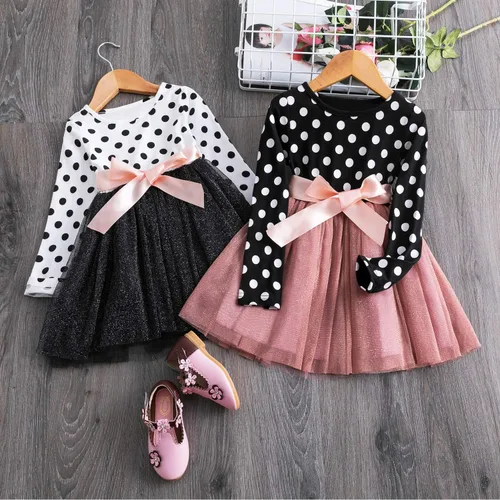 Miniatura 6 de Vestido de fiesta con tutú NNJXD para niña, con lunares, volantes con varias capas, de manga larga