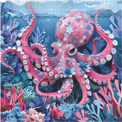 Rompecabezas de pulpo oceánico para adultos de 1000 piezas, rompecabezas de animales marinos azul profundo, arte de papel coral colorido,