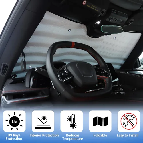 Miniatura 3 de Parasol para parabrisas compatible con Chevrolet Corvette C8 2020-2026, parasol plegable para ventana delantera, visera de protección solar