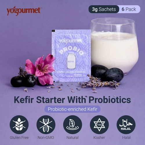 Miniatura 2 de Yogourmet Kéfir Starter con probióticos (6 sobres = 6 cuartos de galón de kéfir) - Haz kéfir en casa - Cultivo básico - Todo natural, sin gluten