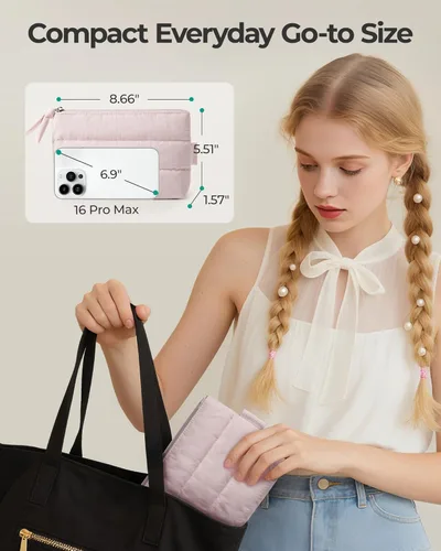 Miniatura 4 de BAGSMART Pequeña bolsa de maquillaje, neceser portátil esponjoso con cierre de cremallera con encanto, organizador de viaje resistente al agua