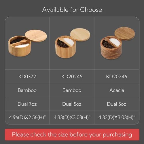 Miniatura 7 de KITCHENDAO - Salero y pimientero de bambú con caja, cuchara incorporada, recipiente de condimentos de dos compartimentos, soporte para salero de sal