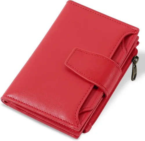 Miniatura 25 de Airkit Cartera para mujer, pequeña cartera de cuero para mujer, plegable, compacta, con bloqueo RFID, tarjetero de crédito, mini bolso de viaje