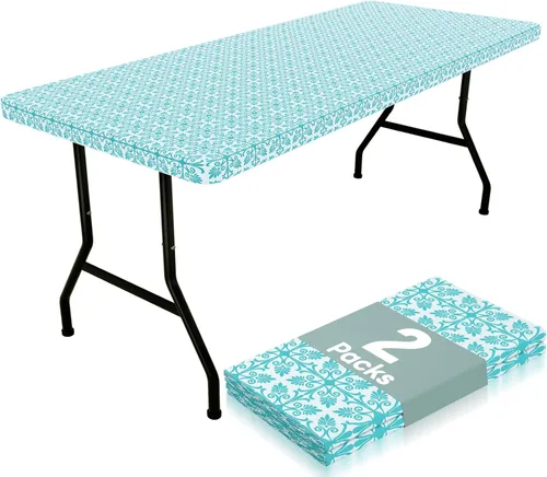 Miniatura 17 de Misaya - Mantel de vinilo rectangular, mantel elástico con respaldo de franela, 100% impermeable, cubierta de plástico para mesas plegables de 4
