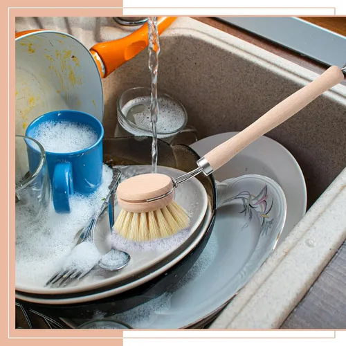 Miniatura 6 de Maxdot 4 cepillos de cocina con mango de madera de haya, mango de madera natural, cepillo de cerdas de fibra, cepillo de repuesto de 2 pulgadas