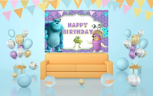 Miniatura 3 de Fondo de Monster Inc púrpura para suministros de fiesta de cumpleaños, 5 x 3 pies, Monster Inc Boo Theme Baby Shower Banner para fiesta