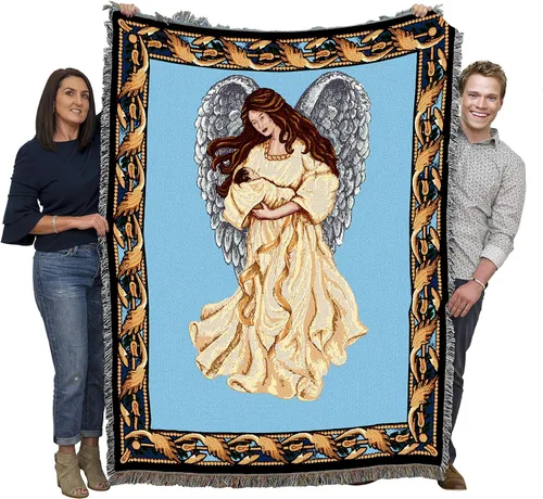 Miniatura 18 de Pure Country Weavers Angelic Trio - Manta con diseño de tres ángeles tocando música, manta cuadrada para regalo, tejida de algodón, fabricada