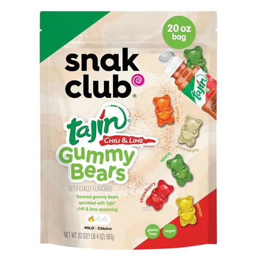 Miniatura 9 de Snak Club Tajin Ositos Gomosos, Gomitas de Dulce de Frutas Surtidas con Condimento de Chile y Lima, Suaves, Aperitivos Sin Gluten y Veganos, Bolsa