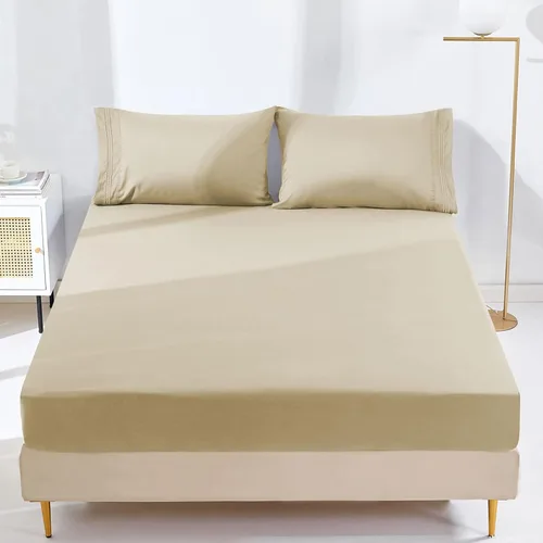 Miniatura 24 de YIYEA Sábana bajera con estampado floral y funda de almohada, sábana bajera ajustada de microfibra cepillada doble premium, bolsillo profundo de 16