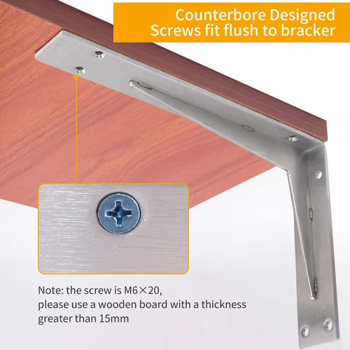 Miniatura 7 de YUMORE Soportes de estante resistentes, soporte de encimera de 1/5 pulgadas de grosor, soporte en L, soporte de metal industrial rústico negro mate