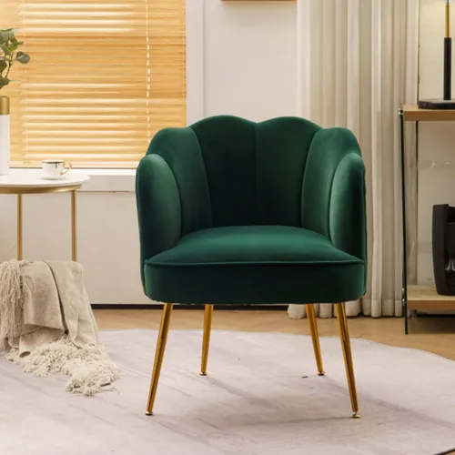 Miniatura 4 de Silla decorativa de terciopelo moderna con patas de metal, acogedora y suave, tapizada, para sala de estar, dormitorio (verde oscuro)