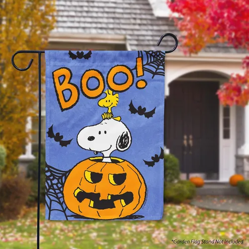 Miniatura 2 de Flagology, PEANUTS® Boo Snoopy and Woodstock - Bandera de jardín de 12 x 18 pulgadas, bandera para exteriores, tela exclusiva de primera calidad