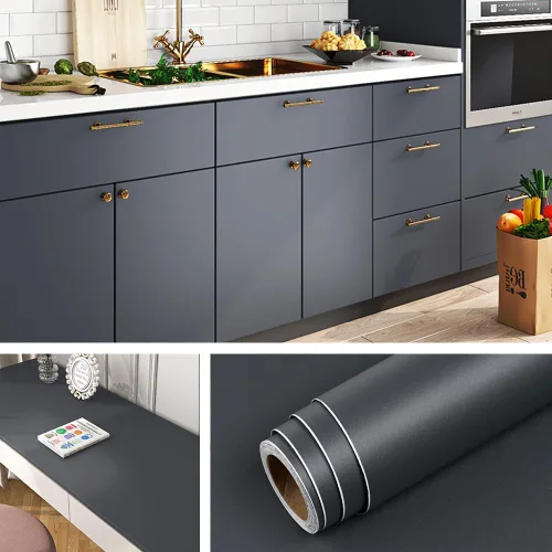 Livelynine Papel tapiz gris oscuro para despegar y pegar para baño, apto para inquilinos, envoltura de vinilo para cubiertas de encimera de cocina,