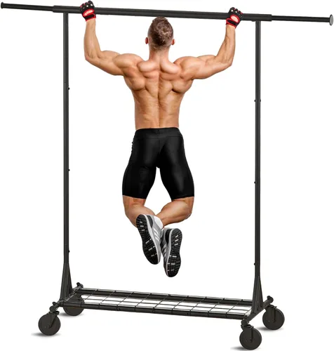 Perchero para ropa con capacidad de 550LBS, perchero enrollable con ruedas - Organizador de almacenamiento comercial plegable resistente - Perchero