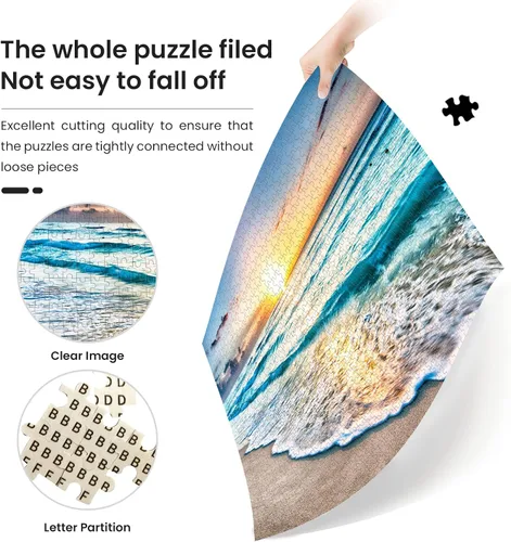 Miniatura 5 de Rompecabezas de madera de 1000 piezas para adultos, familia o ancianos, rompecabezas hawaianos de playa al atardecer, decoración del hogar