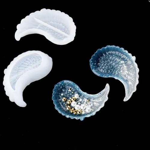 iSuperb 2 moldes de resina para bandejas de alas, moldes de silicona con plumas de ángel, soporte para platos de almacenamiento de joyas, moldes de