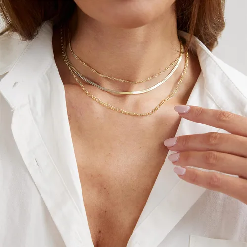 Miniatura 3 de ASCOMY Collares en capas para mujer, delicado collar de oro de 14 quilates chapado en oro de espiga para mujer, collar de cruz de perlas, clip