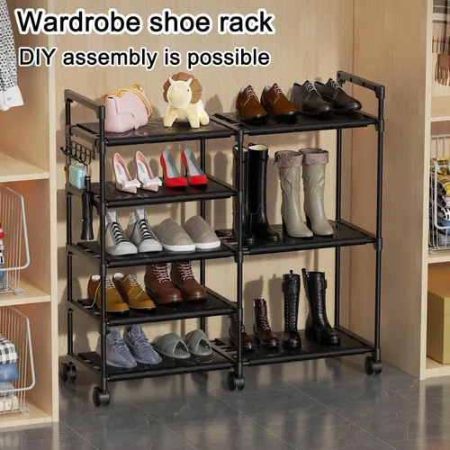 Miniatura 4 de CSXGBAB Organizador de zapatos, soporte grande de 5 niveles para zapatos con ruedas, fácil de llevar, estante alto de almacenamiento de zapatos
