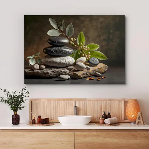 Miniatura 53 de Wall26 - Arte de pared estampado en lienzo con diseño de rocas negras en un lago tropical verde sereno, naturaleza floral, fotografía, realismo