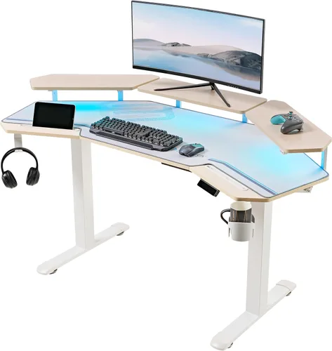 Miniatura 20 de EUREKA ERGONOMIC Aero - Escritorio eléctrico de pie en forma de W de 55 pulgadas, escritorio para juegos de computadora de altura ajustable