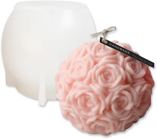 Cestony Moldes de silicona para velas de bola de rosas grandes en 3D para el día de San Valentín, para hacer velas, pilar de resina, aromaterapia,
