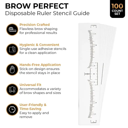 Miniatura 2 de Existing Beauty - Regla desechable para cejas – Suministros de microblading para modelar cejas – Kit adhesivo de mapeo de cejas – Herramienta