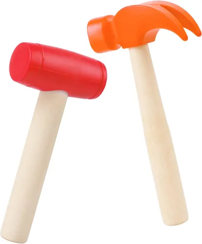 Martillo de juguete de simulación de madera, martillo pequeño de plástico para niños pequeños, herramientas de mantenimiento portátiles para niños,