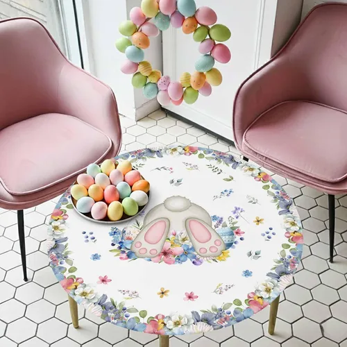 Miniatura 11 de Mantel redondo ajustado con diseño floral de mandala aguamarina, estilo étnico bohemio con borde elástico, impermeable, mantel circular de flores
