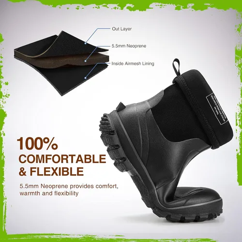 Miniatura 3 de TIDEWE Botas de goma para hombre, botas de lluvia aisladas de neopreno de 0.217in con vástago de acero, botas de caza impermeables de media