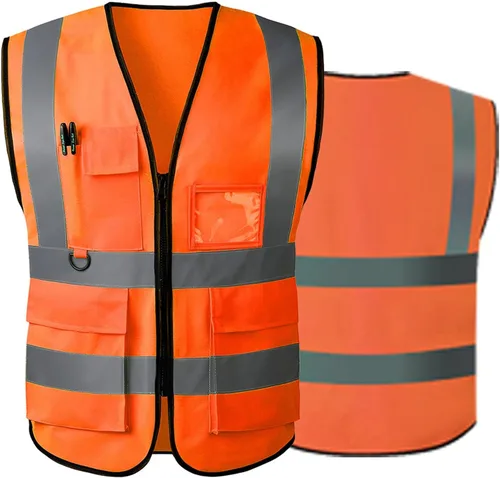 Chaleco de seguridad reflectante de alta visibilidad para hombres y mujeres con bolsillos y cremallera frontal cumple con los estándares ANSI/ISEA