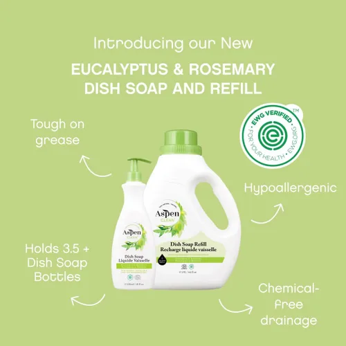 Miniatura 2 de AspenClean Jabón para platos y recambio Eucalipto y romero Jabón detergente líquido para lavavajillas No tóxico 100% natural verificado
