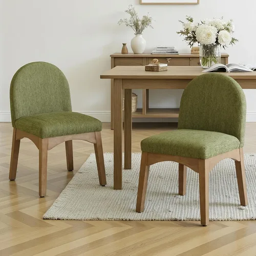 Miniatura 14 de HNY Juego de 2 sillas de comedor modernas de mediados de siglo, sillas de comedor tapizadas de tela de lino, sillas de cocina sin brazos con patas