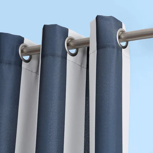 Miniatura 24 de Par de paneles de cortina con ojales Sun Zero Valencia estilo cabaña a rayas para interior/exterior con protección UV y eficiencia energética