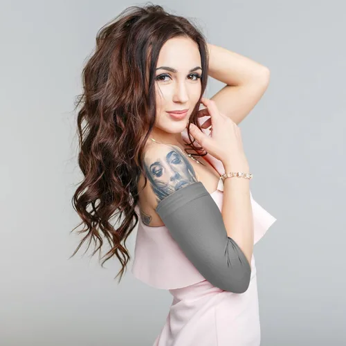 Miniatura 5 de Vicenpal 2 pares de mangas para cubrir tatuajes para antebrazo, para mujeres y hombres, cubierta de compresión para la parte superior del brazo Negro