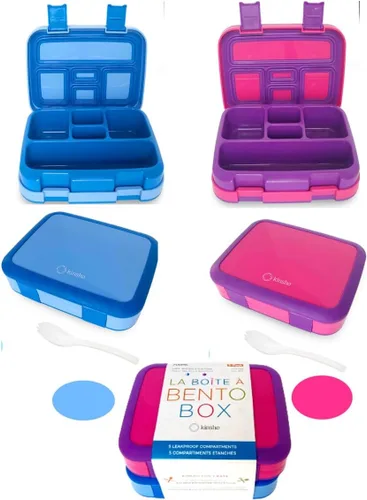Miniatura 11 de Lonchera Bento con bolsa aislada, juego de botella de agua para niños pequeños, 5 secciones de porciones, bandeja extraíble sin BPA, almuerzos