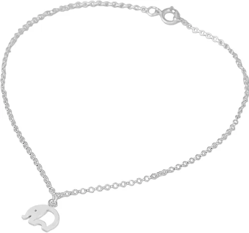 Miniatura 2 de NOVICA . Tobillera con dije de plata de ley 925, 9.75 pulgadas 'Blissful Elephant', Plata de ley