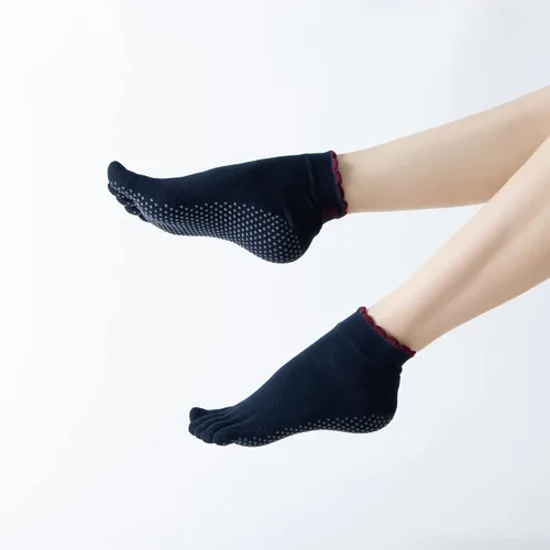 Miniatura 4 de Calcetines de yoga con dedos de pilates con empuñaduras para mujer, antideslizantes, acolchados, florales, calcetines tobilleros para baile de ballet