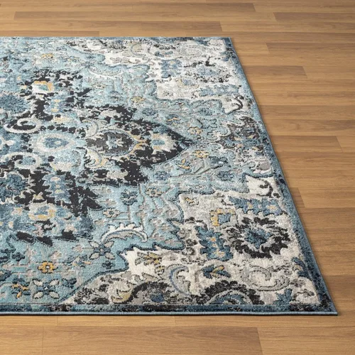 Miniatura 8 de LUXE WEAVERS Alfombra marroquí de medallón azul de 5 x 7 para salas de estar